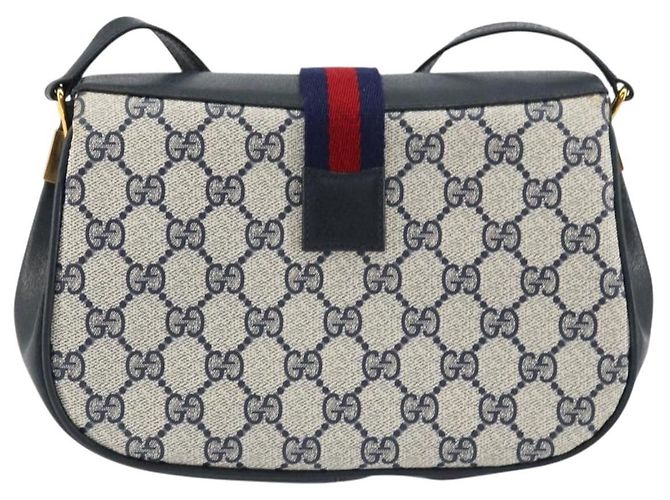 Borsa a Spalla Gucci GG Supreme Sherry Line PVC Blu Navy Oro 10 02 024 Auth 156423 D'oro - vista 2