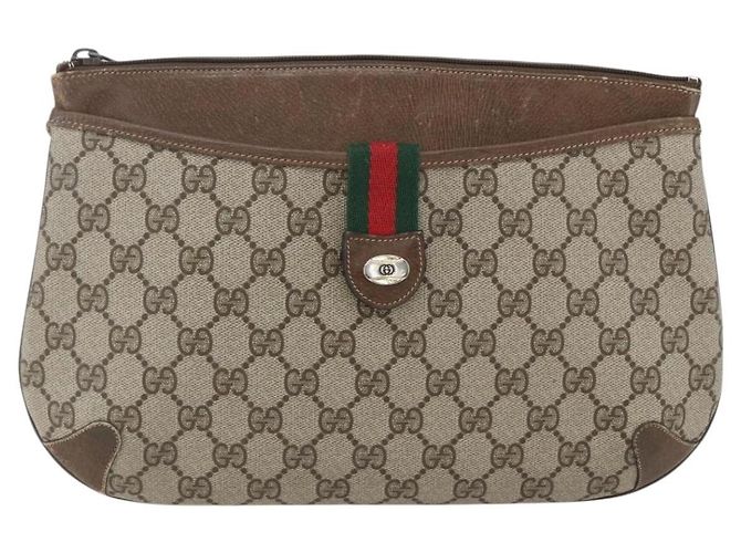 GUCCI GG Supreme Web Sherry Line Bag PVC Beige Gold 904 02 026 Auth ka846 Golden - view 13