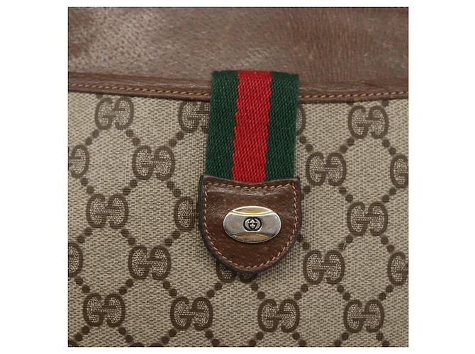 GUCCI GG Supreme Web Sherry Line Bag PVC Beige Gold 904 02 026 Auth ka846 Golden - view 18