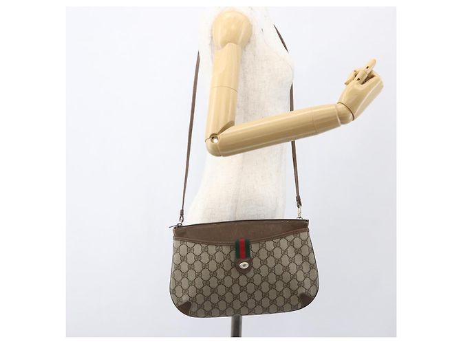 GUCCI GG Supreme Web Sherry Line Bag PVC Beige Gold 904 02 026 Auth ka846 Golden - view 23