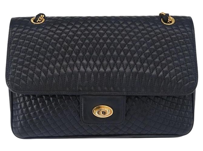 BALLY Borsa a Spalla a Catena Pelle Blu Navy Oro Auth 156485 D'oro - vista 13