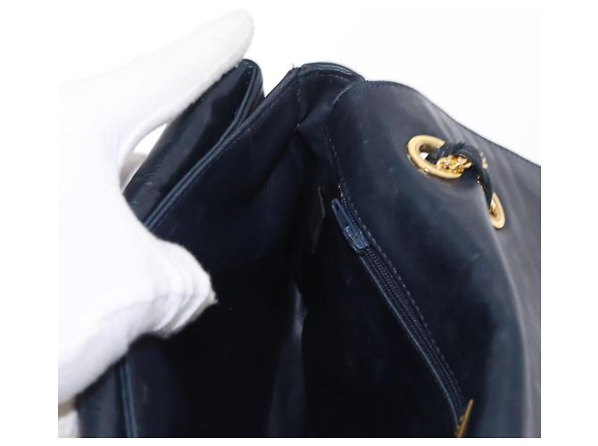 BALLY Borsa a Spalla a Catena Pelle Blu Navy Oro Auth 156485 D'oro - vista 19