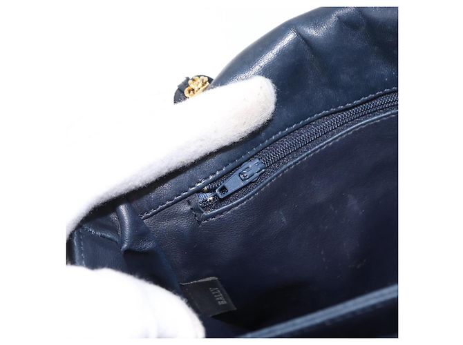 BALLY Borsa a Spalla a Catena Pelle Blu Navy Oro Auth 156485 D'oro - vista 21