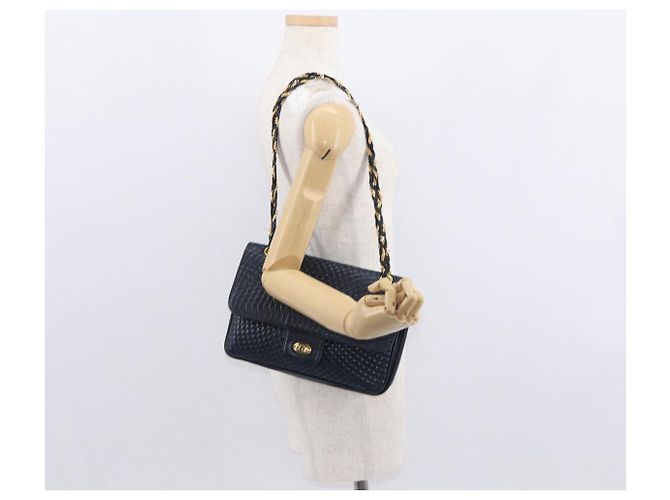 BALLY Borsa a Spalla a Catena Pelle Blu Navy Oro Auth 156485 D'oro - vista 23