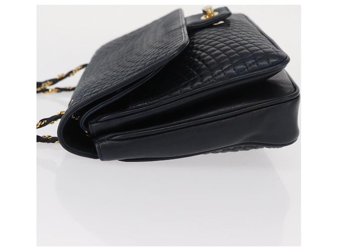 BALLY Borsa a Spalla a Catena Pelle Blu Navy Oro Auth 156485 D'oro - vista 4