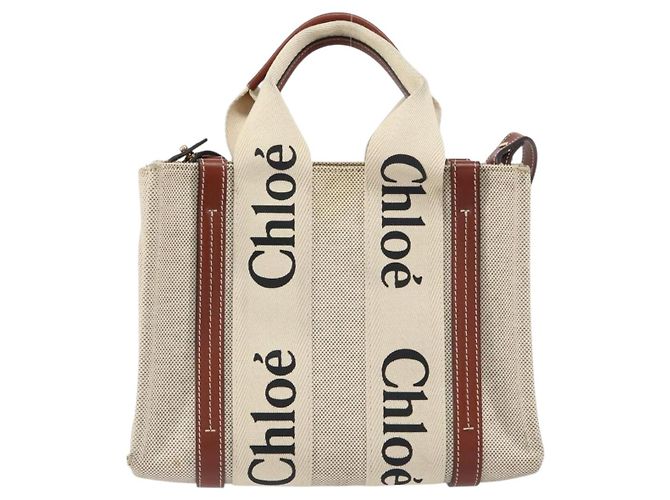 Chloé Borsa a mano Woody in tela e pelle Chloe 2 in 1 Beige Oro Auth am9996 D'oro - vista 13