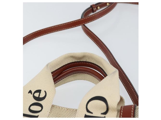 Chloé Borsa a mano Woody in tela e pelle Chloe 2 in 1 Beige Oro Auth am9996 D'oro - vista 14