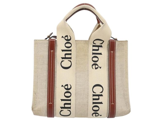 Chloé Borsa a mano Woody in tela e pelle Chloe 2 in 1 Beige Oro Auth am9996 D'oro - vista 2