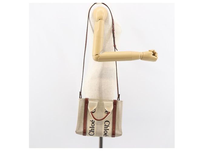 Chloé Borsa a mano Woody in tela e pelle Chloe 2 in 1 Beige Oro Auth am9996 D'oro - vista 22