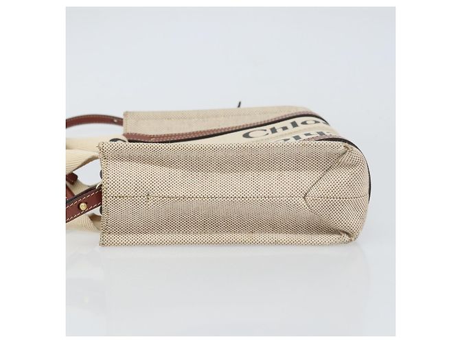 Chloé Borsa a mano Woody in tela e pelle Chloe 2 in 1 Beige Oro Auth am9996 D'oro - vista 4