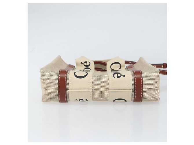 Chloé Borsa a mano Woody in tela e pelle Chloe 2 in 1 Beige Oro Auth am9996 D'oro - vista 5