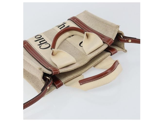 Chloé Borsa a mano Woody in tela e pelle Chloe 2 in 1 Beige Oro Auth am9996 D'oro - vista 6