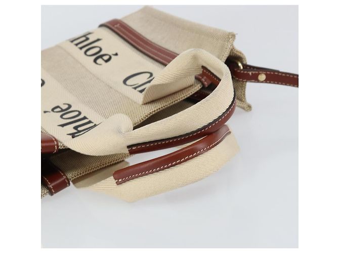 Chloé Borsa a mano Woody in tela e pelle Chloe 2 in 1 Beige Oro Auth am9996 D'oro - vista 7