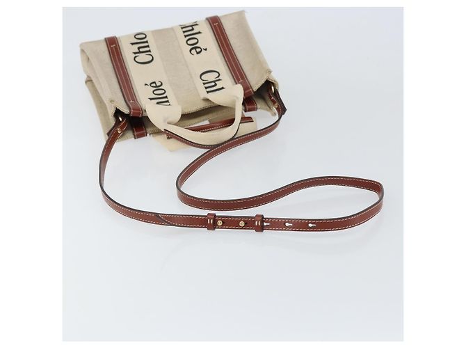 Chloé Borsa a mano Woody in tela e pelle Chloe 2 in 1 Beige Oro Auth am9996 D'oro - vista 8