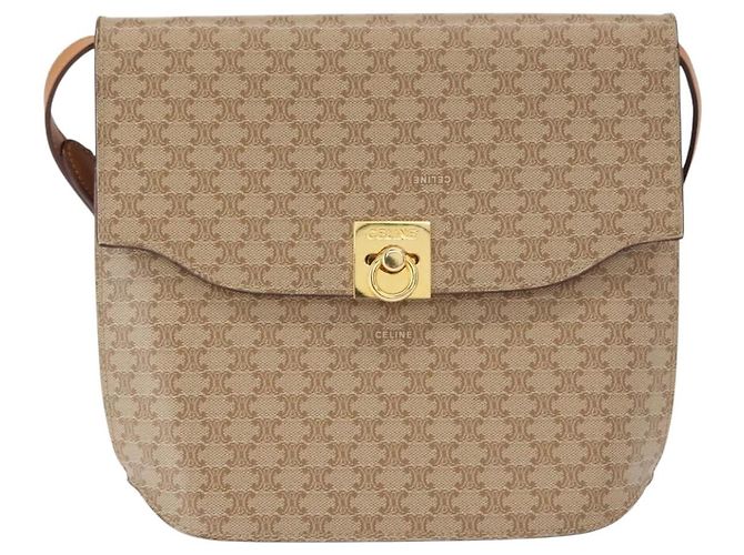 Céline Borsa a Spalla in Tela Macadam CELINE PVC Beige Oro Auth 156440 D'oro - vista 13