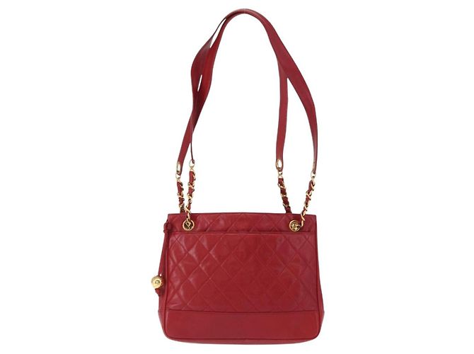 CHANEL Borsa a Spalla Matelassé in Pelle di Agnello Rossa Oro CC Auth BA9195 Rosso D'oro - vista 13