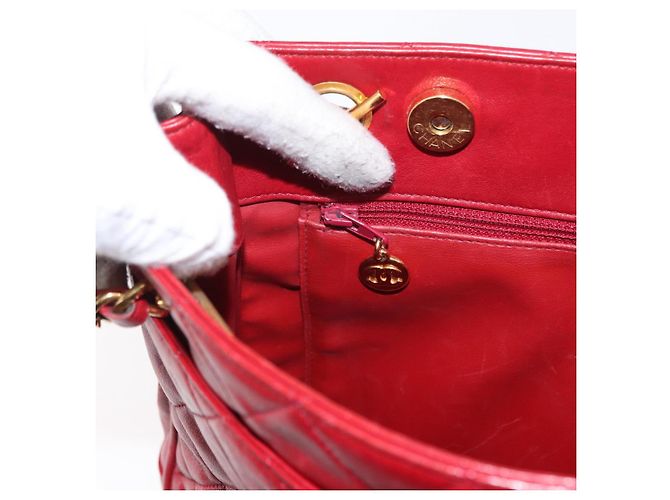 CHANEL Borsa a Spalla Matelassé in Pelle di Agnello Rossa Oro CC Auth BA9195 Rosso D'oro - vista 21