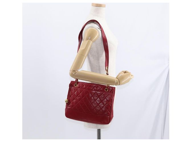 CHANEL Borsa a Spalla Matelassé in Pelle di Agnello Rossa Oro CC Auth BA9195 Rosso D'oro - vista 24