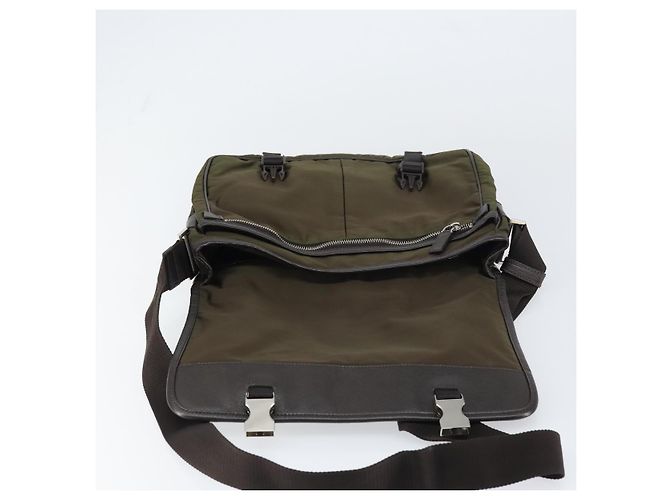 PRADA Schultertasche Nylon Khaki Silber Authentisch ka810 - Ansicht 10
