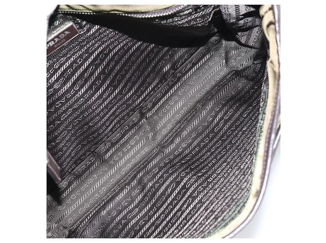 PRADA Schultertasche Nylon Khaki Silber Authentisch ka810 - Ansicht 11