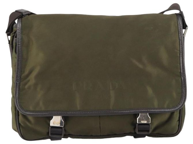 PRADA Schultertasche Nylon Khaki Silber Authentisch ka810 - Ansicht 13