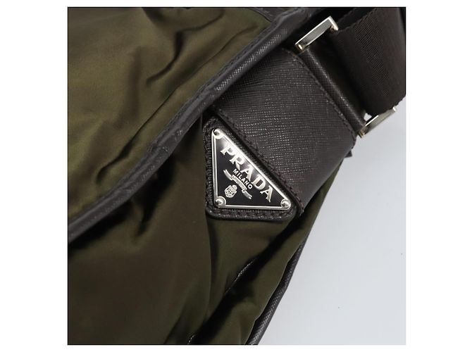 PRADA Schultertasche Nylon Khaki Silber Authentisch ka810 - Ansicht 18
