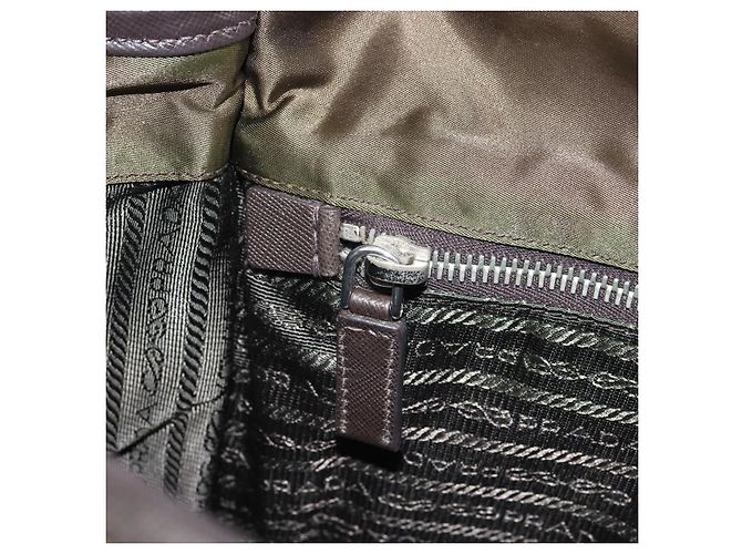 PRADA Schultertasche Nylon Khaki Silber Authentisch ka810 - Ansicht 22