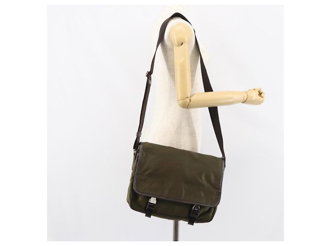 PRADA Schultertasche Nylon Khaki Silber Authentisch ka810 - Ansicht 25