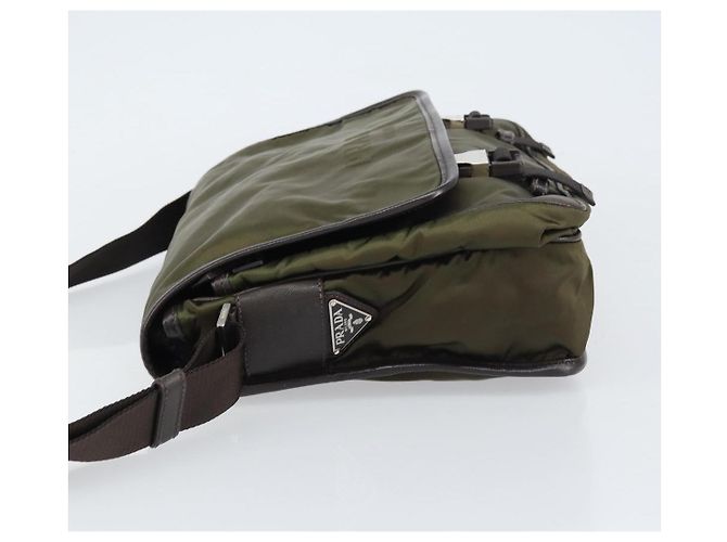 PRADA Schultertasche Nylon Khaki Silber Authentisch ka810 - Ansicht 4