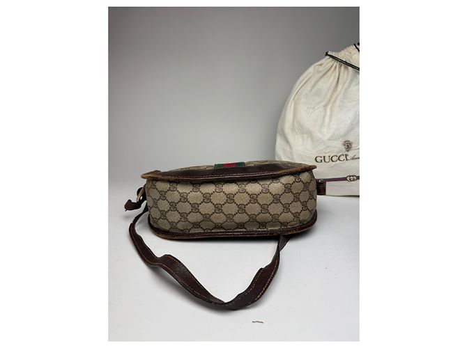 Vintage Gucci Monogramm Schultertasche grau braun - Ansicht 11