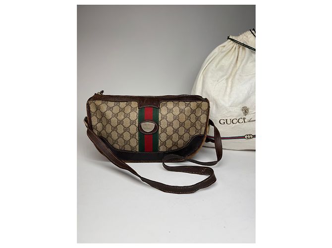 Vintage Gucci Monogramm Schultertasche grau braun - Ansicht 12
