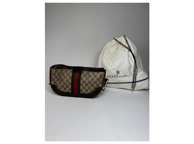 Vintage Gucci Monogramm Schultertasche grau braun - Ansicht 2