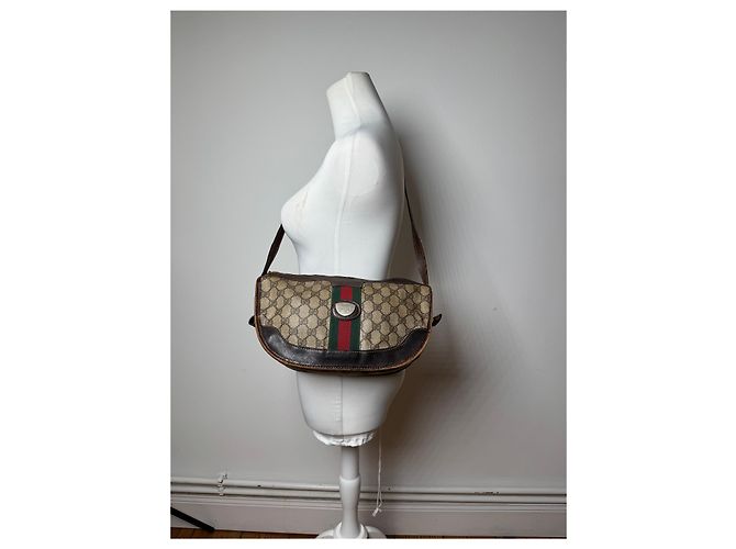 Vintage Gucci Monogramm Schultertasche grau braun - Ansicht 4