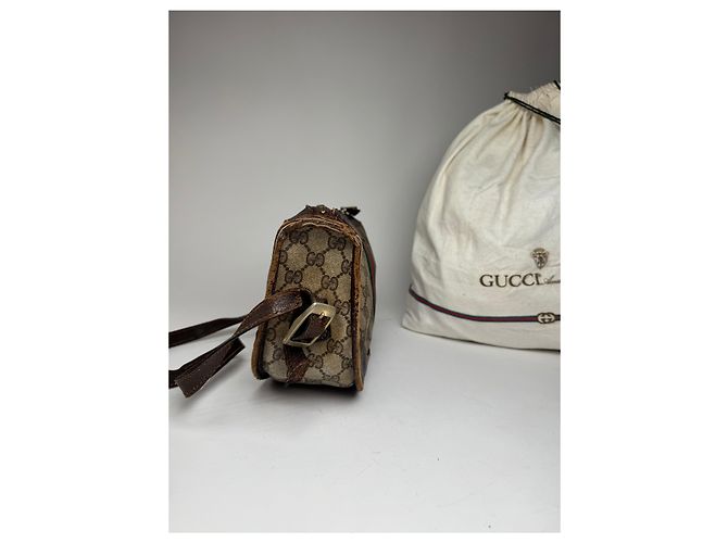 Vintage Gucci Monogramm Schultertasche grau braun - Ansicht 6