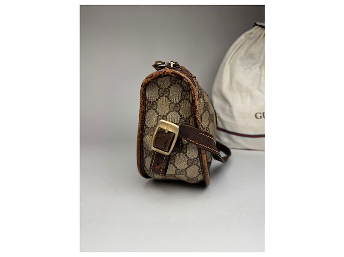 Vintage Gucci Monogramm Schultertasche grau braun - Ansicht 7