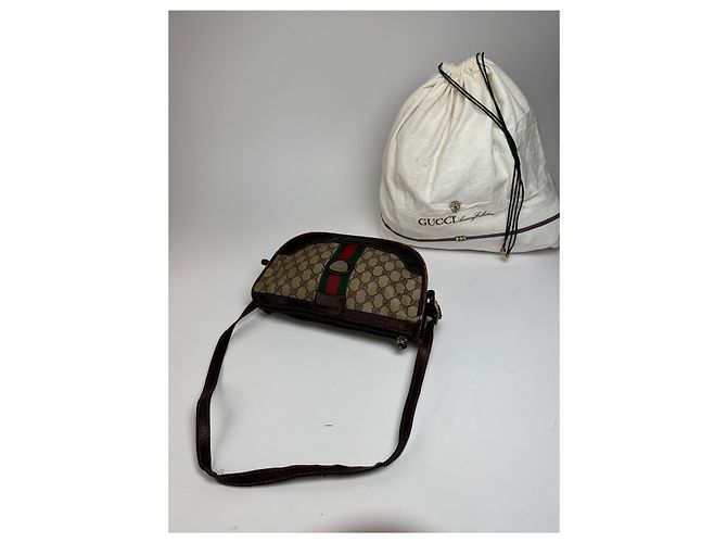 Vintage Gucci Monogramm Schultertasche grau braun - Ansicht 8