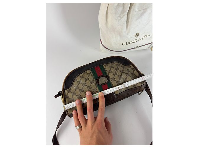 Vintage Gucci Monogramm Schultertasche grau braun - Ansicht 9