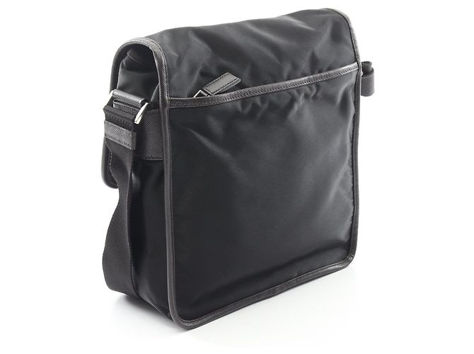 Borsa a spalla in nylon e pelle Saffiano Prada Marrone Nero - vista 2