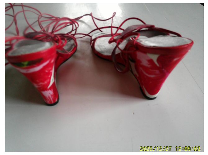 Autre Marque Décolleté con tacco zecca in tessuto floreale e pelle rossa 37 - vista 5