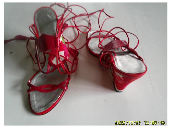 Autre Marque Décolleté con tacco zecca in tessuto floreale e pelle rossa 37 - vista 6