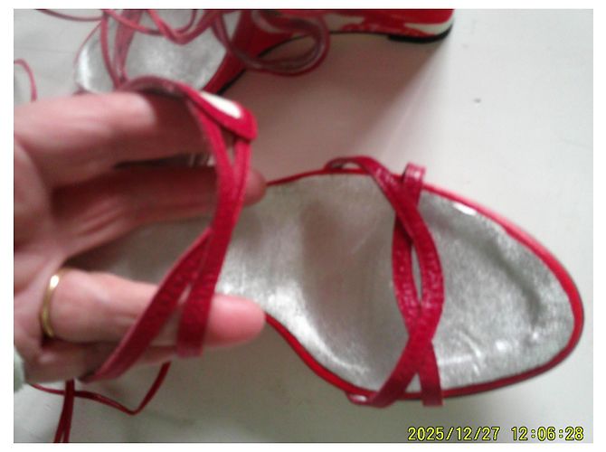 Autre Marque Décolleté con tacco zecca in tessuto floreale e pelle rossa 37 - vista 8