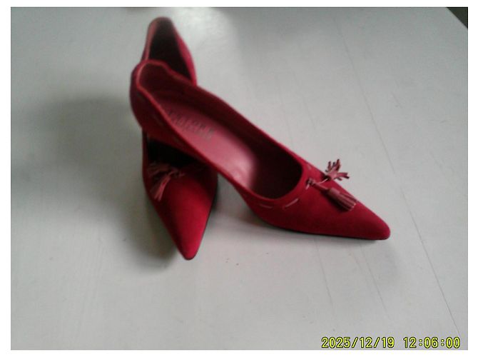 Trussardi Pumps Raspberry Suede Red Leather Pompons Size 36 - view 2