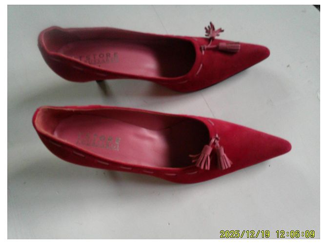 Trussardi Pumps Raspberry Suede Red Leather Pompons Size 36 - view 3