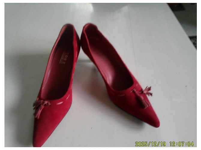 Trussardi Pumps Raspberry Suede Red Leather Pompons Size 36 - view 4