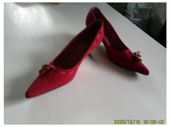 Trussardi Pumps Raspberry Suede Red Leather Pompons Size 36 - view 5