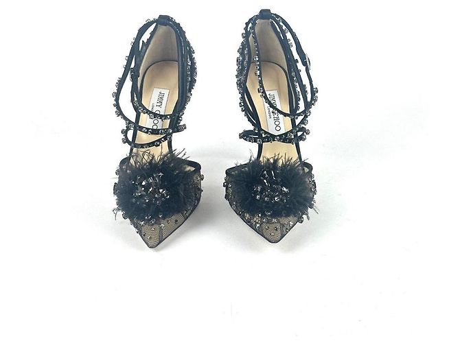 Jimmy Choo Décolleté in Tulle Ricamato e Strass Grigio Taglia 40 Argento - vista 2
