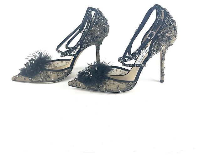 Jimmy Choo Décolleté in Tulle Ricamato e Strass Grigio Taglia 40 Argento - vista 3