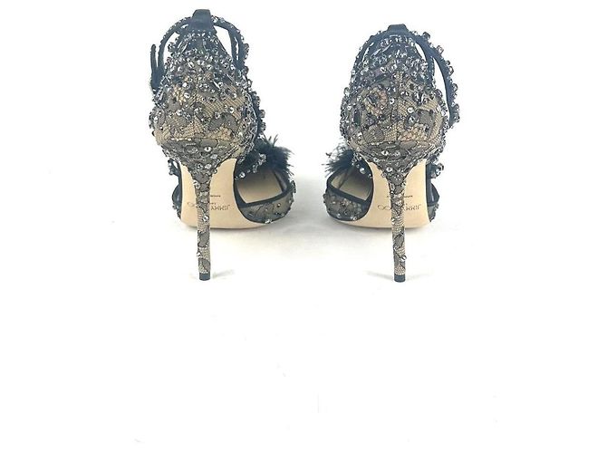 Jimmy Choo Décolleté in Tulle Ricamato e Strass Grigio Taglia 40 Argento - vista 4