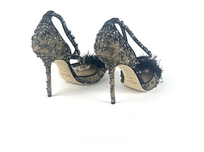 Jimmy Choo Décolleté in Tulle Ricamato e Strass Grigio Taglia 40 Argento - vista 5