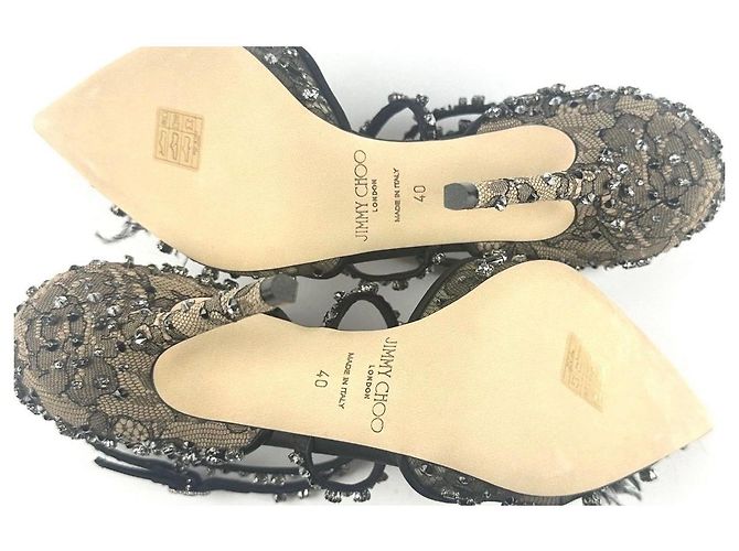 Jimmy Choo Décolleté in Tulle Ricamato e Strass Grigio Taglia 40 Argento - vista 6